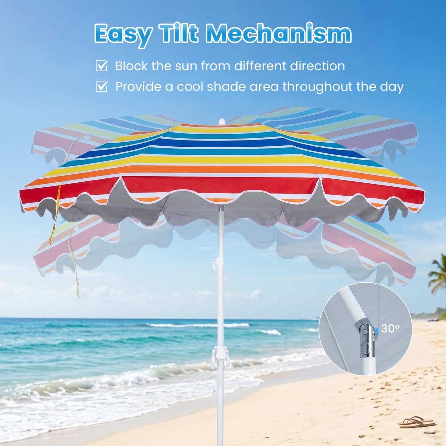 Beach Umbrella 6.5 FT with UPF 50+ Sun Protection & Sand Anchor