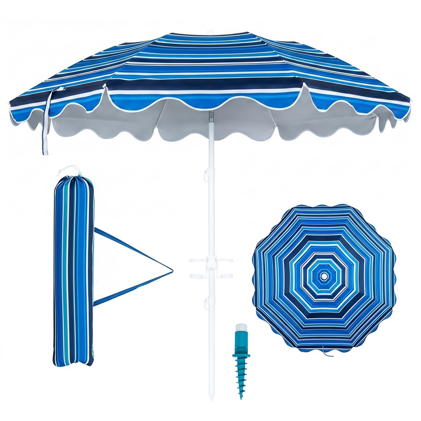 Beach Umbrella 6.5 FT with UPF 50+ Sun Protection & Sand Anchor