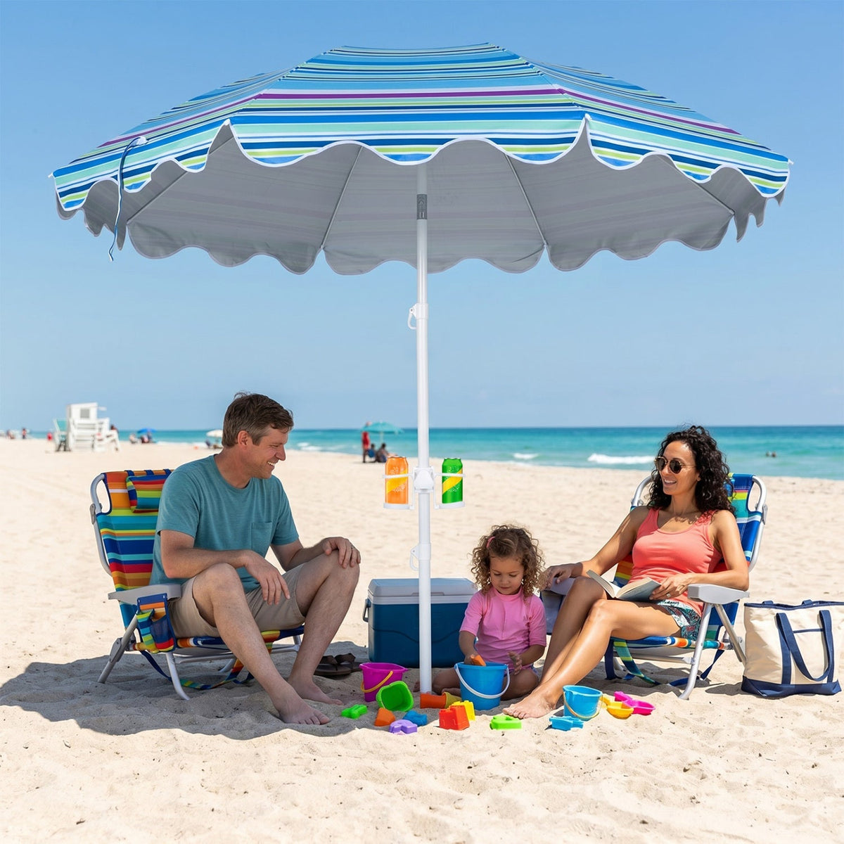 Beach Umbrella 6.5 FT with UPF 50+ Sun Protection & Sand Anchor