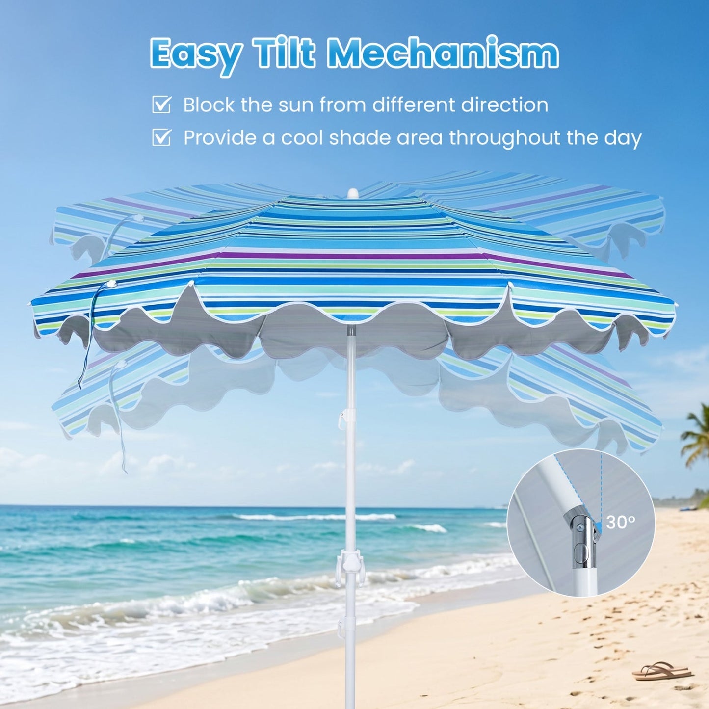 Beach Umbrella 6.5 FT with UPF 50+ Sun Protection & Sand Anchor
