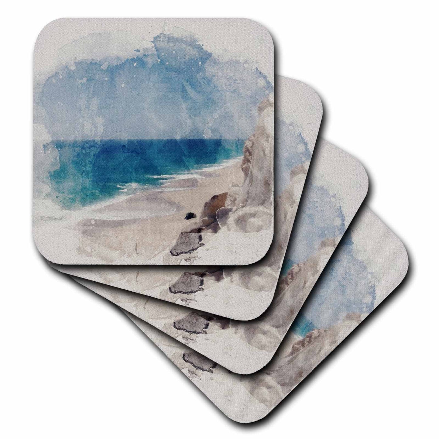 3dRose Image Of Watercolor Calm Seaside Beach Art - Coasters (cst_328910)