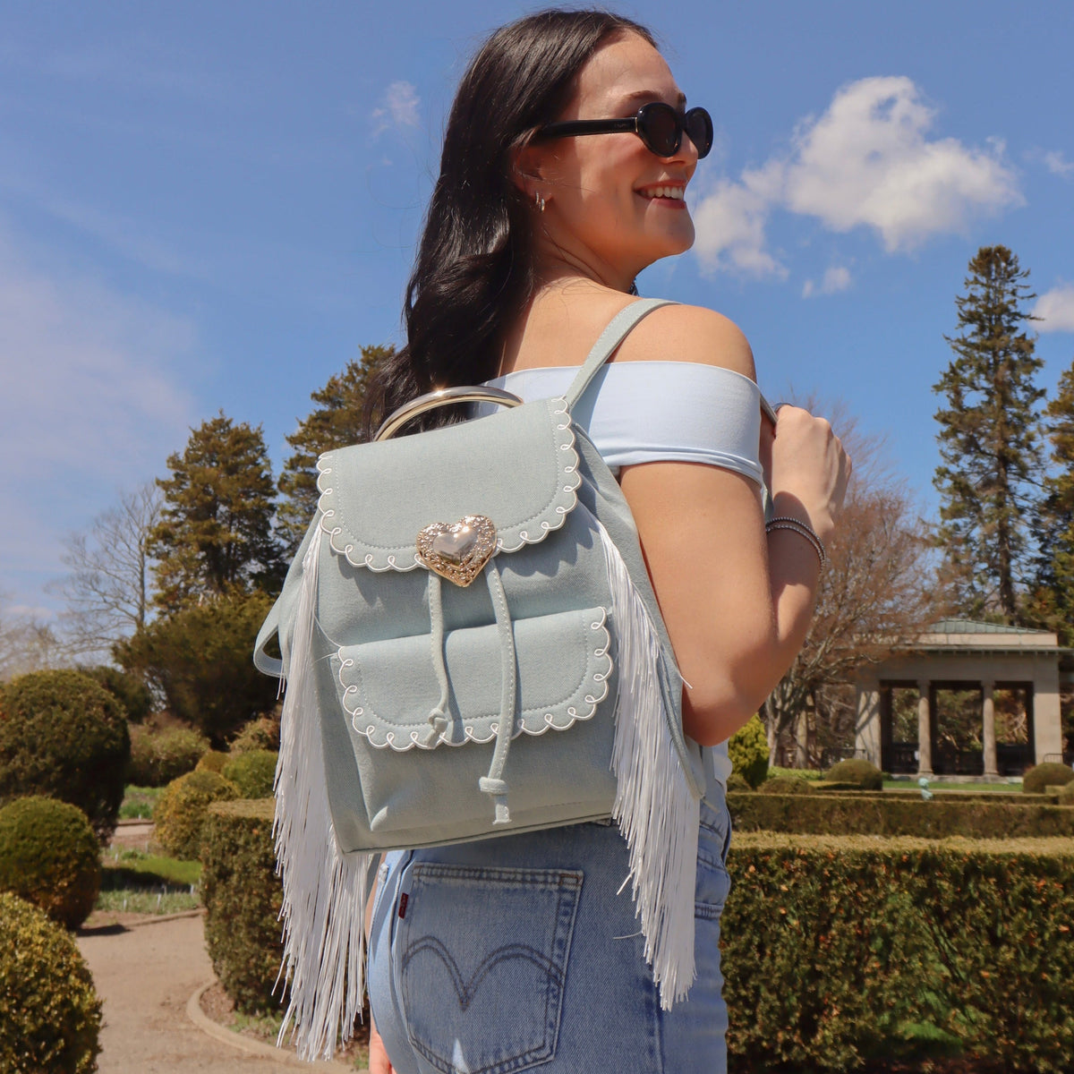 Seaside Sweetheart Fringe Backpack Denim