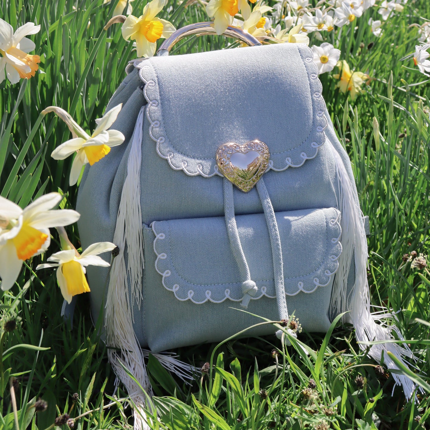 Seaside Sweetheart Fringe Backpack Denim