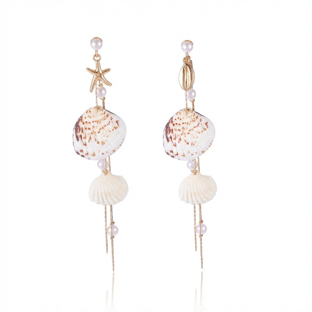 Summer Wind Beach Imitation Pearl Shell Conch Earrings