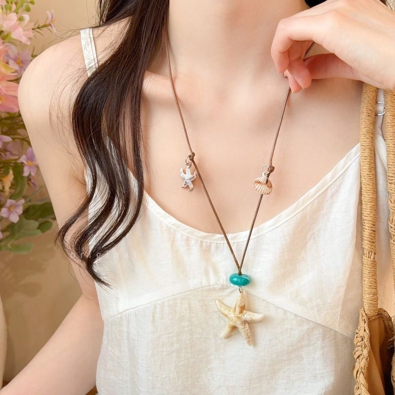 Women's Cotton String Starfish Shell Beaded Seaside Atmosphere Vacation Pendant