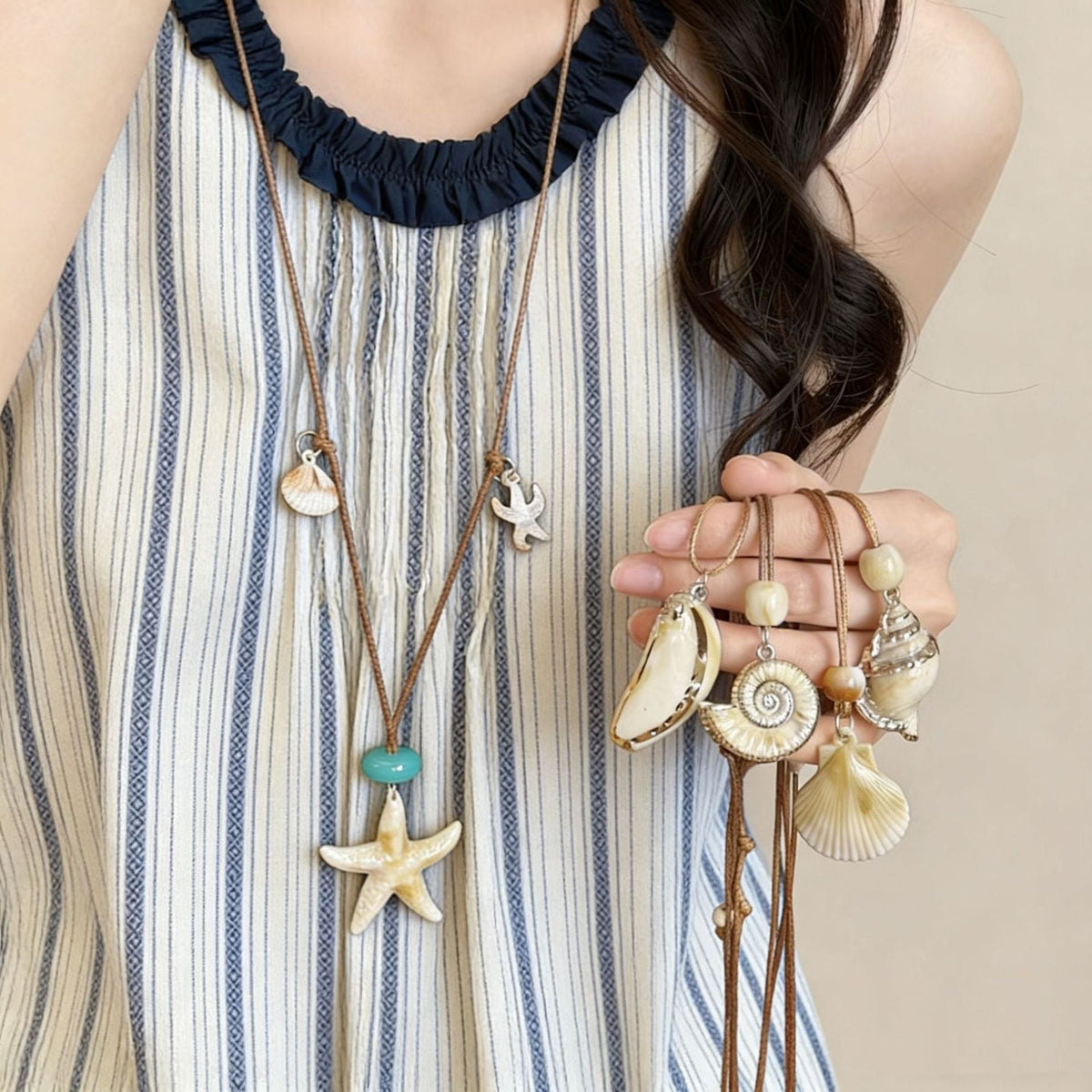 Women's Cotton String Starfish Shell Beaded Seaside Atmosphere Vacation Pendant