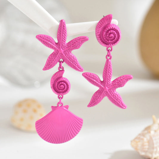 Women's Beach Style Retro Exaggerated Golden Scallop Versatile Creative Shell Starfish Earrings
