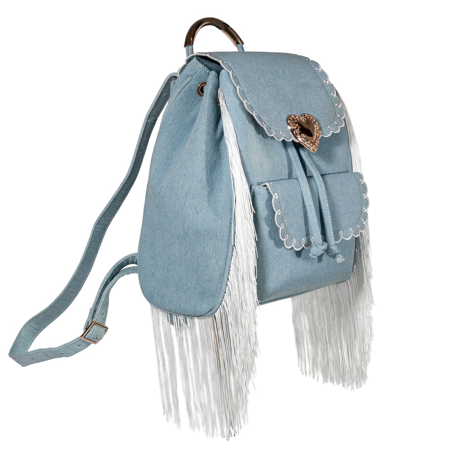 Seaside Sweetheart Fringe Backpack Denim