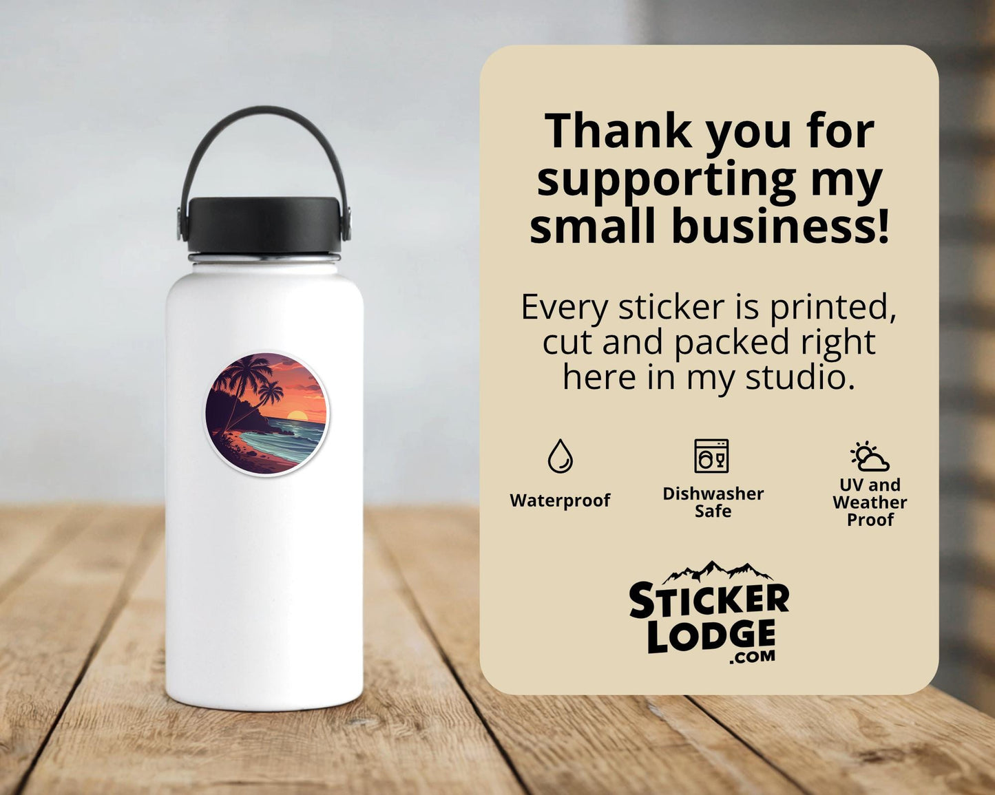 Tropical Beach Sunset Vinyl Sticker