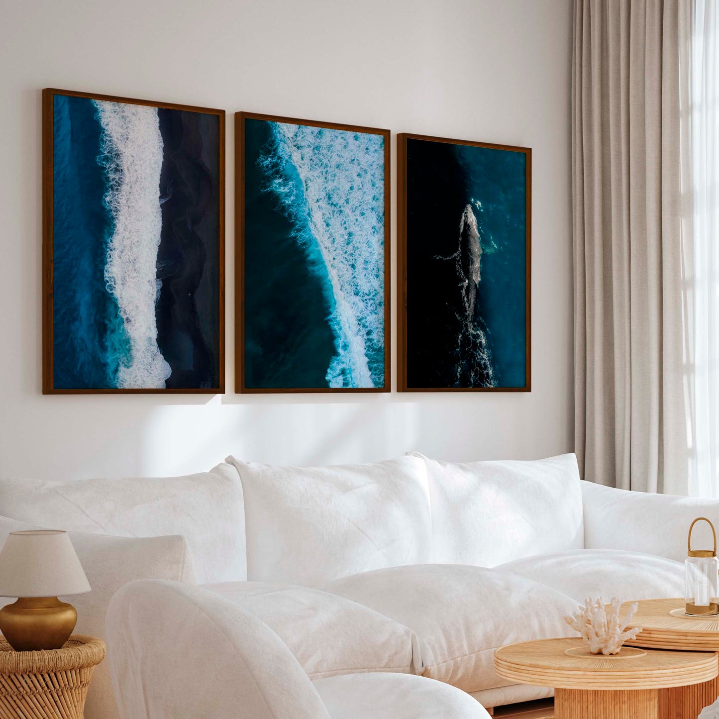Large Coastal Paintings – Ocean Wave & Whale Art Trio