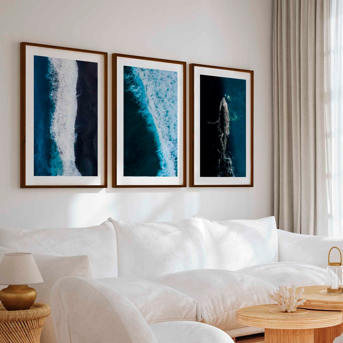 Large Coastal Paintings – Ocean Wave & Whale Art Trio