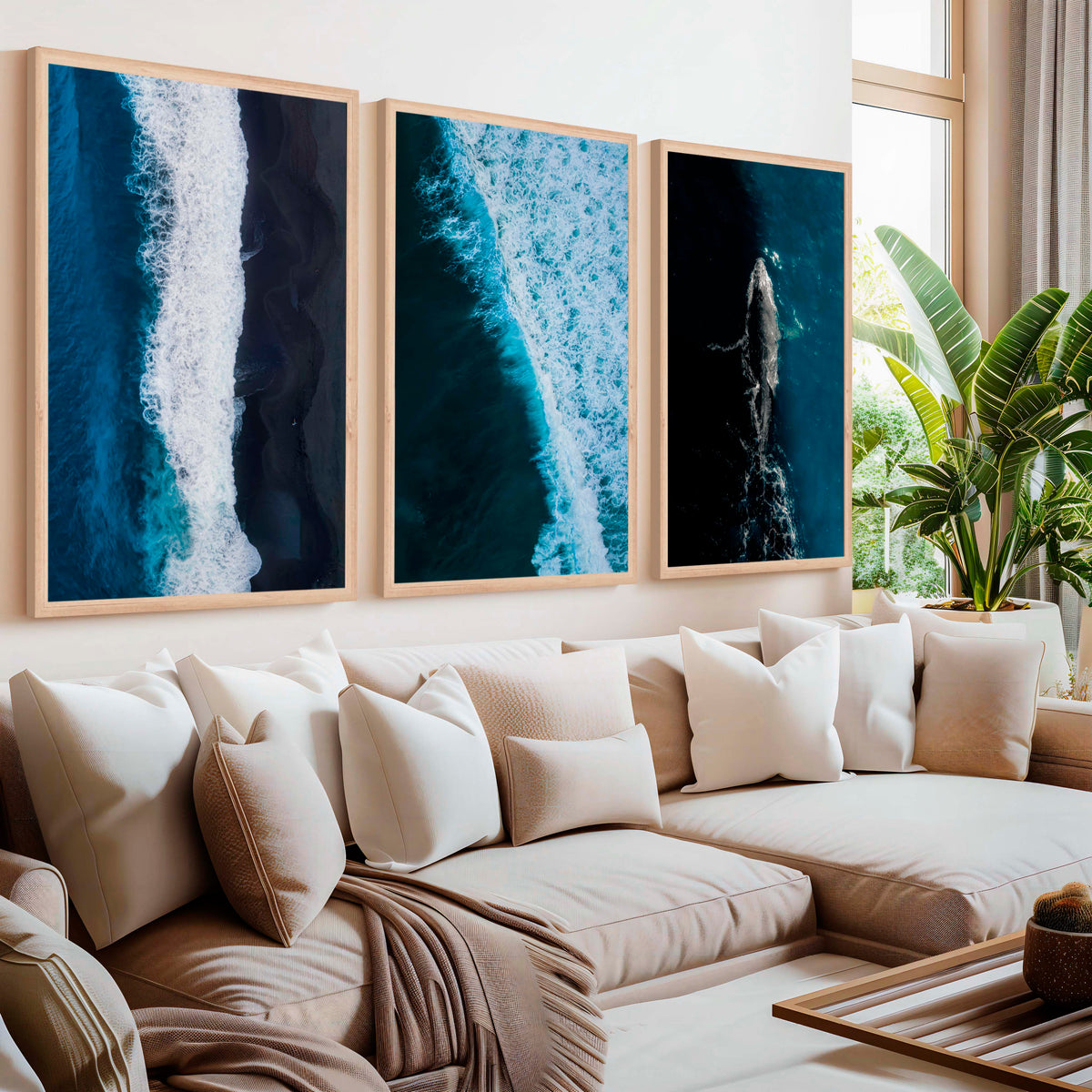 Large Coastal Paintings – Ocean Wave & Whale Art Trio