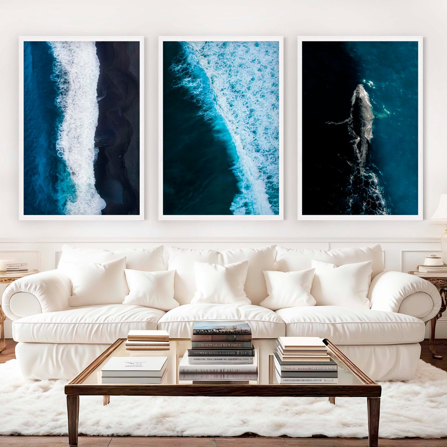 Large Coastal Paintings – Ocean Wave & Whale Art Trio