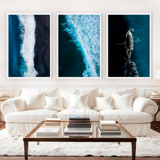 Large Coastal Paintings – Ocean Wave & Whale Art Trio