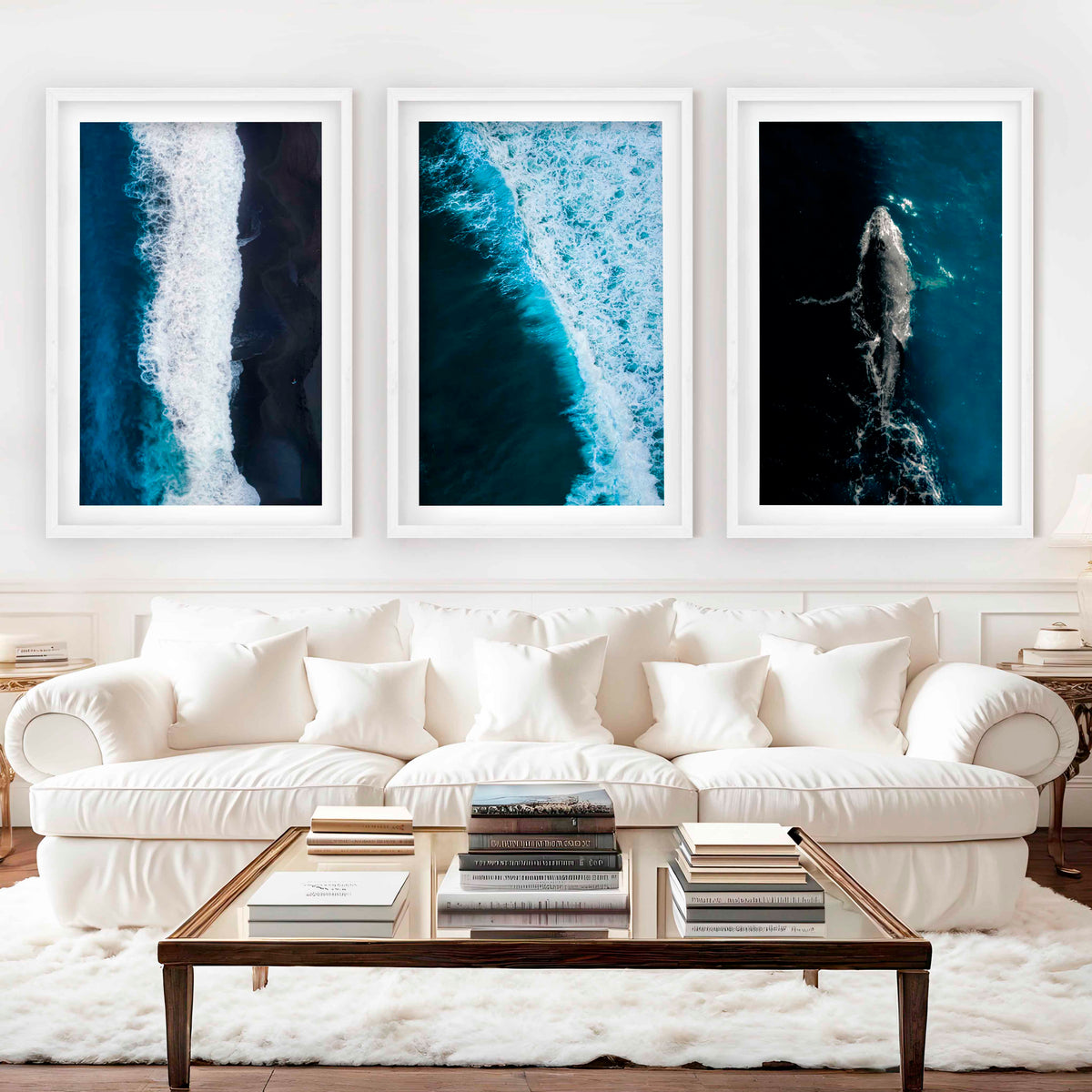 Large Coastal Paintings – Ocean Wave & Whale Art Trio