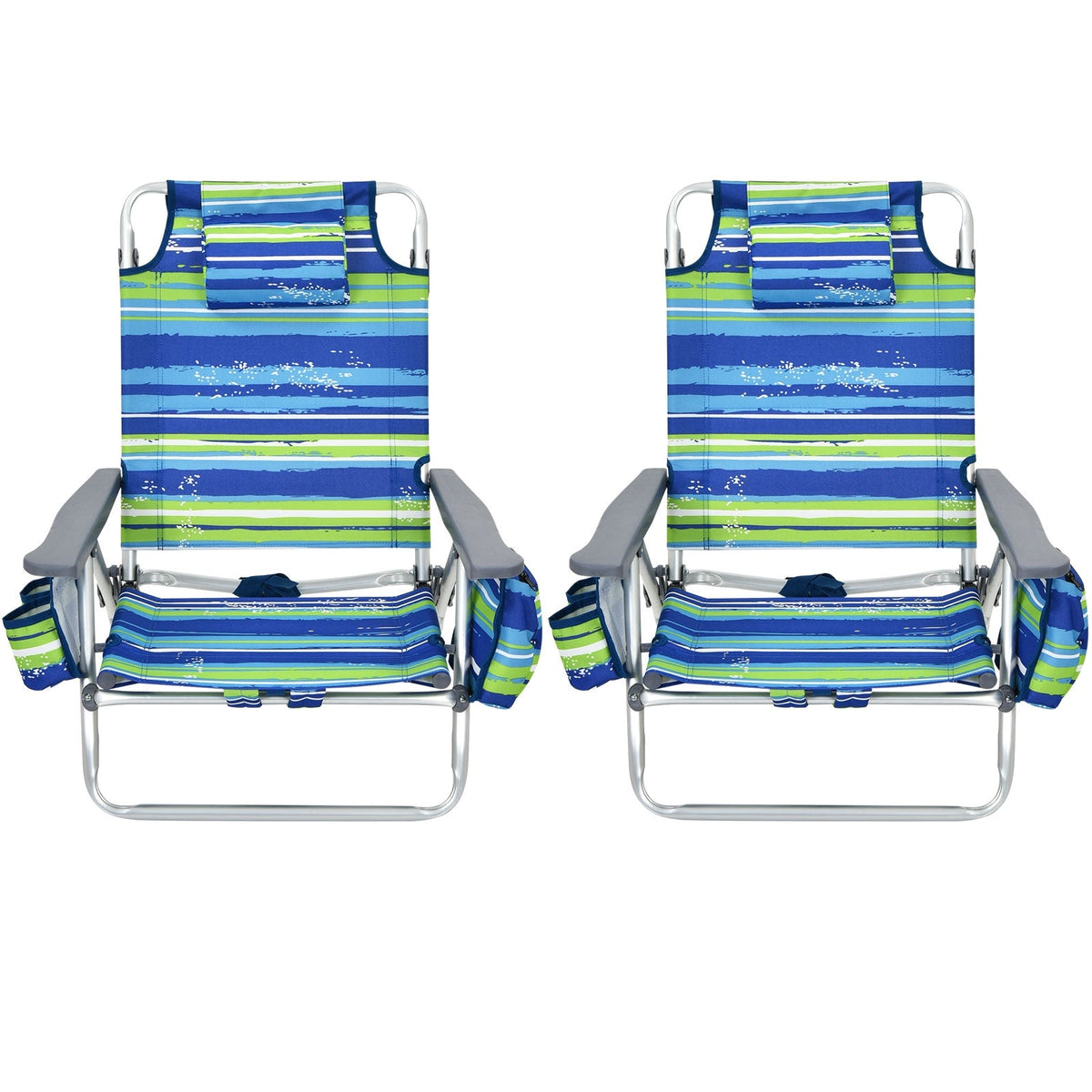 2 Pieces Folding Backpack Beach Chair with Pillow-Pink