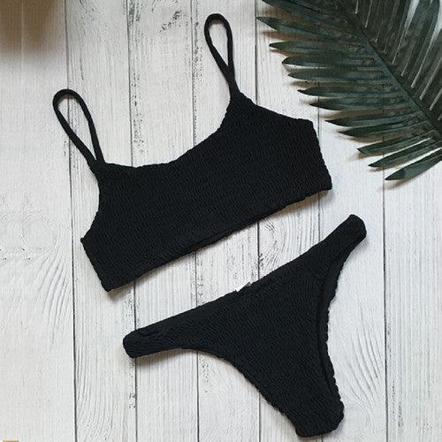 Vintage Women Push-up Padded Bra Bikini Set Pleated Swimsuit Women's Detachable Padded Cutout Push Up Striped Bikini Set Two Piece Swimsuit Swimming Beach Bathing Costume Classic Bikini Set