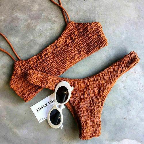 Vintage Women Push-up Padded Bra Bikini Set Pleated Swimsuit Women's Detachable Padded Cutout Push Up Striped Bikini Set Two Piece Swimsuit Swimming Beach Bathing Costume Classic Bikini Set